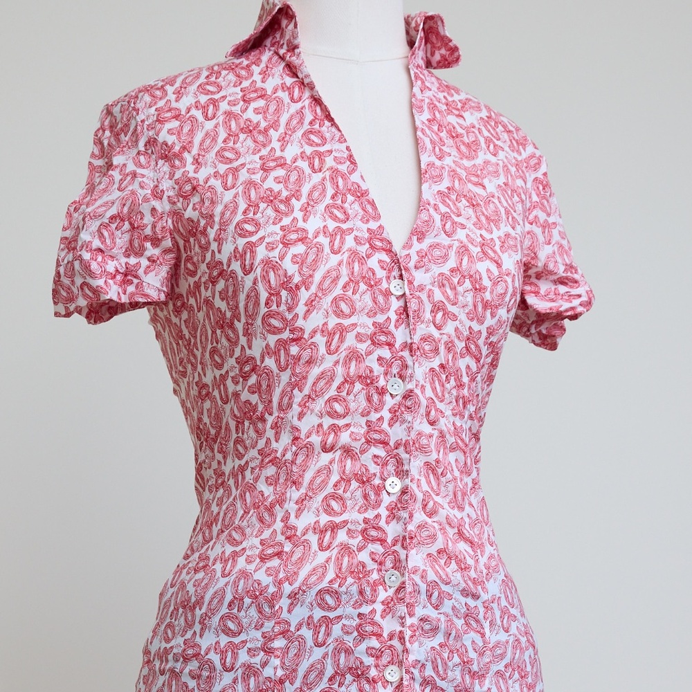 Guglielminetti red Blouse, light weight, very fitted cut, made in ITALY XS
